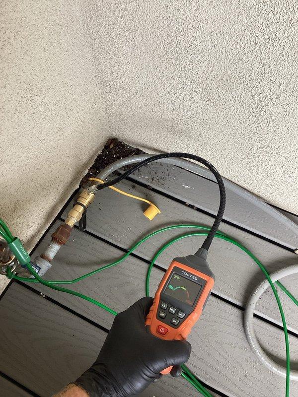 Replaced gas quick connect valve for grill connection. Installed new quick connect fitting, performed complete leak check in both connected and disconnected positions, and verified proper operation. System tested and confirmed functioning safely with no gas leaks detected.