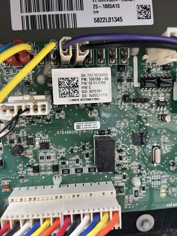 Responded to return visit for 3-year-old Lennox system with intermittent no-cool condition where outdoor unit would not start despite proper thermostat signals. Upon arrival, outdoor unit failed to operate with thermostat calling for cooling. Inspected outdoor unit control board (ICM5156) and detected burnt odor emanating from the smaller circuit board. Disconnected and reseated thermostat wiring connections at control board terminals, which temporarily restored system operation. However, due to persistent burnt smell and intermittent failure pattern observed on multiple service calls, recommend replacement of outdoor unit control board to prevent future system failures and ensure reliable operation.