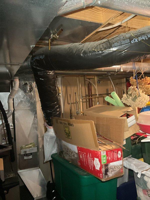 Performed comprehensive furnace tune-up on Lennox unit, including cleaning flame sensor, verifying condensate drainage, and measuring gas pressure at 4.5" low fire and 9.58" high fire with all systems operating within specifications. Inspected black flexible ductwork in attic space where customer reported bee infiltration and nest buildup; assessed damage and submitted parts request for approximately one-hour flex duct replacement. Coordinated with homeowner via phone to complete service and provided information regarding available membership programs.