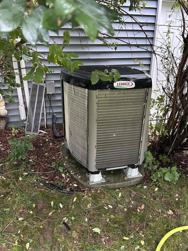 Completed comprehensive maintenance tune-up on both the air conditioning system and furnace, with both units being three years old. Performed full system inspection, cleaning, and testing on the Lennox outdoor condenser unit and indoor heating system to ensure optimal performance and efficiency. Noted vegetation growth around the outdoor unit that may require periodic trimming to maintain proper airflow and clearance.