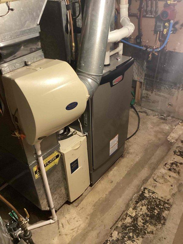 Completed comprehensive furnace maintenance and tune-up on residential forced-air heating system. Inspected and verified all components including blower assembly, heat exchanger, burners, and whole-house humidifier; confirmed system is operating safely with proper heating output. Unit is clean, all safety controls tested and functioning correctly, with membership benefits applied to service agreement.