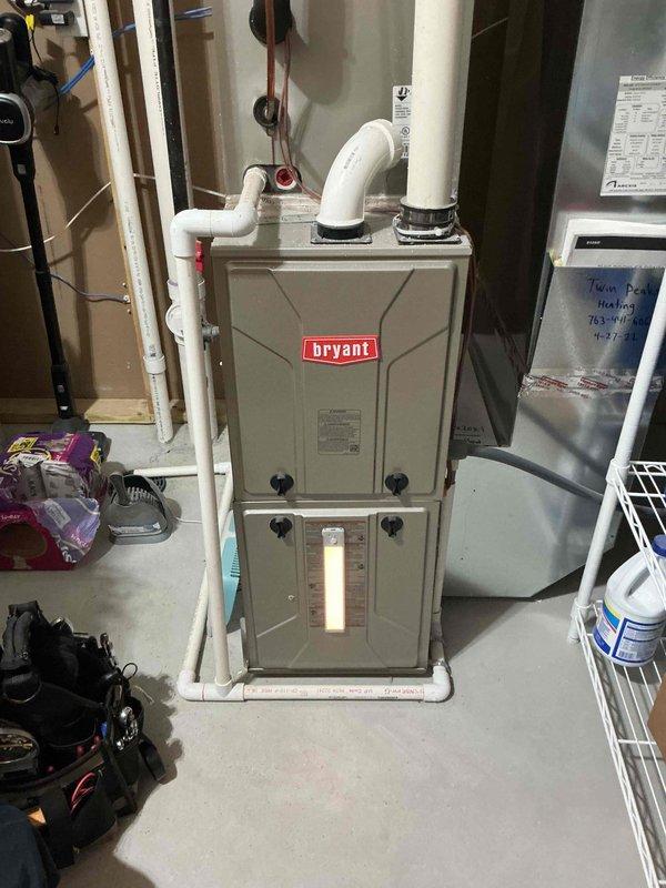 Performed scheduled heating maintenance on a 4-year-old Bryant furnace system. Conducted comprehensive inspection verifying igniter operation, cleaned and tested flame sensor, confirmed blower wheel cleanliness, and verified all amp draws within manufacturer specifications. Temperature rise measured within acceptable range, control board functioning properly, heat exchanger passed visual inspection, and combustion analysis results confirmed optimal performance. Identified thermostat touchscreen exhibiting poor responsiveness and recommended replacement with Honeywell unit for improved system control and reliability.
