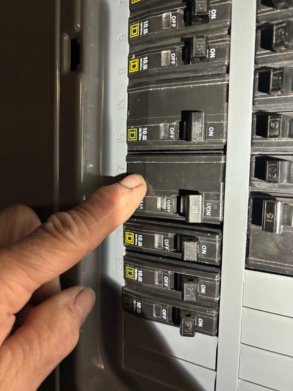 Responded to HVAC install callback for electrical circuit upgrade. Replaced existing 15-amp Square D breaker with properly sized 25-amp breaker to accommodate air conditioning unit load requirements. Verified all connections were secure, tested breaker operation, and confirmed system functionality. Documented work with photos of electrical panel and upgraded breaker installation.