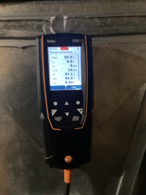 Completed comprehensive 8-12 point tune-up on both air conditioning and furnace systems under preventative maintenance agreement. Performed full furnace inspection and combustion analysis using Testo 310 II flue gas analyzer, confirming all readings within safe operating parameters and verifying system cleanliness. Documented system performance with diagnostic measurements and enrolled customer in family rewards program for ongoing service benefits.