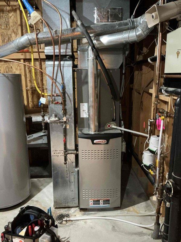 Completed comprehensive heating maintenance tune-up on Lennox furnace system as part of scheduled preventive maintenance agreement. Performed thorough inspection and cleaning of critical components including flame sensor, pressure switch line, blower wheel, and air filter. Verified all electrical components operating within manufacturer specifications, confirmed proper gas pressure settings, and measured temperature rise at 50° across heat exchanger, indicating optimal system performance with all equipment functioning correctly.