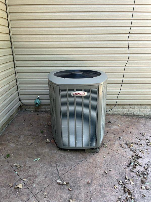 Completed comprehensive maintenance agreement tune-up on both 5-year-old Lennox air conditioning system and furnace. Performed full inspection of both units per maintenance protocols, replaced air filter with customer-supplied unit, verified indoor evaporator coils were clean with proper condensate drainage, conducted routine electrical inspection on outdoor condenser unit, and cleaned condenser coils. System testing confirmed optimal performance with 55° temperature rise on heating cycle and 18° temperature drop on cooling cycle, indicating both systems operating within manufacturer specifications.