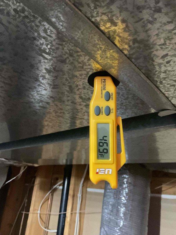 # HVAC Service Warranty Completion

Responded to follow-up service call for AC unit experiencing continued freezing and water leakage issues after recent evaporator coil replacement. Upon arrival, diagnosed persistent airflow restriction causing coil to freeze. Identified failed blower motor as root cause of inadequate air circulation across the newly installed evaporator coil. Replaced defective blower motor with OEM replacement unit to restore proper airflow through the system. Verified supply air temperature reading of 56.9°F at ductwork, confirming adequate cooling performance. Tested system operation through complete cooling cycle with no freezing observed. Unit now operating within normal parameters with proper airflow and temperature differential.