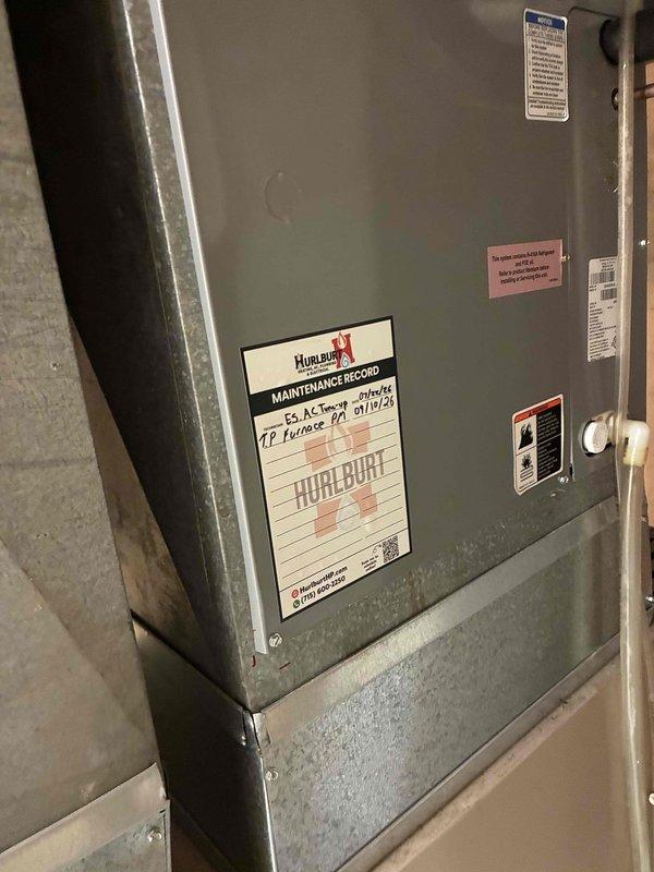 Completed preventive maintenance on 24-year-old oil furnace experiencing laboring sounds during operation. Replaced nozzle and oil filter, inspected and cleaned electrodes, verified transformer functionality, and confirmed oil tank at full capacity. Unit operating normally with no issues identified upon completion of service.