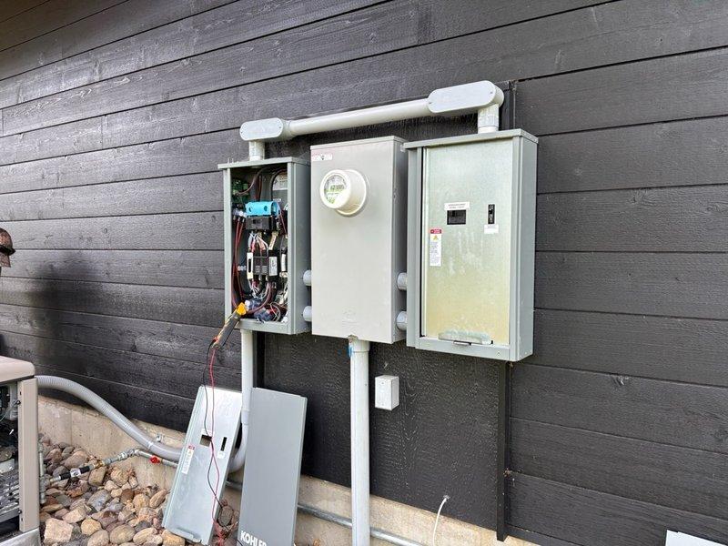 Completed generator maintenance and electrical repairs including sealing entry holes, running separate communication wire, and repairing rodent-damaged wiring. Performed comprehensive system inspection of the Kohler generator unit and coordinated remote monitoring setup requiring controller PIN configuration for access.