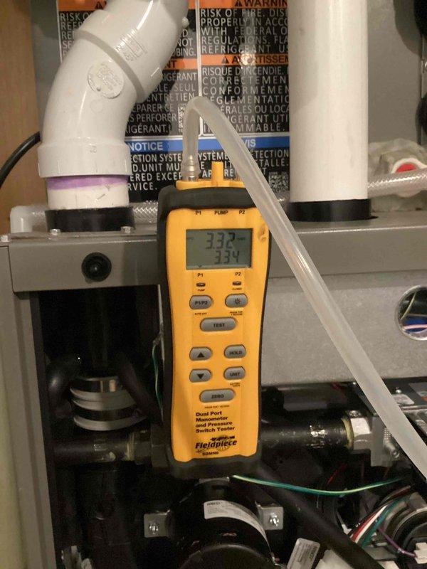 Performed comprehensive furnace and air conditioning tune-up on newly installed 2025 HVAC system. Conducted system diagnostics using digital manifold gauges, verifying proper refrigerant pressures and overall system performance. Inspected condensate drainage system, air filter (16x25x4 BESTAIR Basic Allergen 7800), and all mechanical components. System operating within manufacturer specifications with no deficiencies noted.