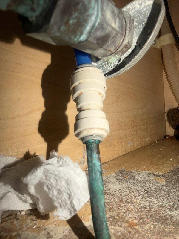 Responded to a water leak service call and successfully addressed multiple plumbing issues. Replaced a leaking valve supplying the humidifier system and repaired a leaking union connection between the reverse osmosis system and refrigerator water line under the kitchen sink. All repairs were completed, connections tested for proper operation, and leaks eliminated.