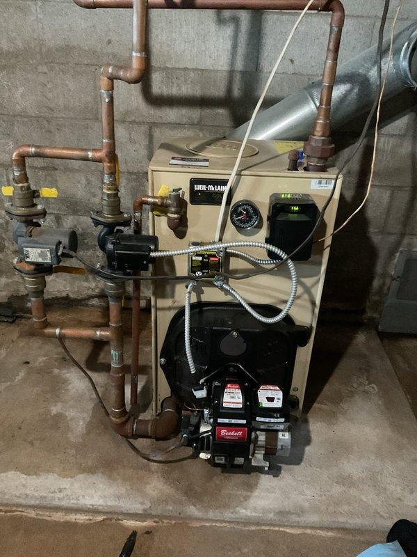 Completed comprehensive oil boiler tune-up on 10-year-old Weil-McLain unit with Beckett burner assembly. Performed full preventative maintenance protocol including combustion analysis, nozzle inspection, filter replacement, and system efficiency testing per standard tune-up procedures. All components operating within manufacturer specifications upon completion.