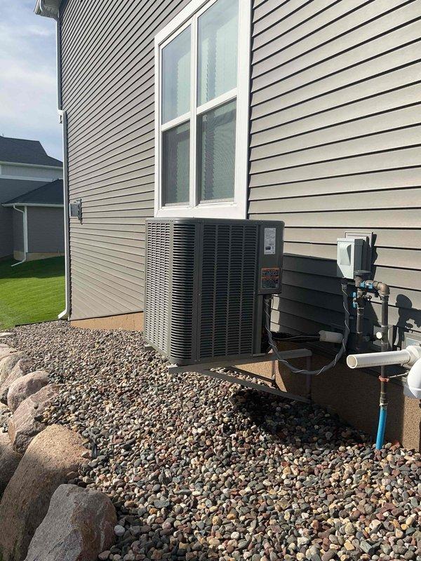 Performed leak search on residential HVAC system including inspection of outdoor condensing unit, refrigerant line set, and electrical components. No leaks detected at this time; system may require additional observation period to identify intermittent issues. Scheduled follow-up visit for continued monitoring and assessment.