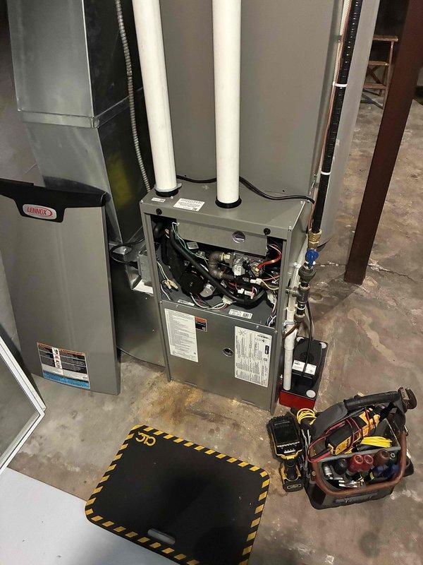 Completed comprehensive furnace preventive maintenance on 2-year-old unit, performing thorough inspection and cleaning of all routine components including burners, heat exchanger, blower assembly, and electrical connections. All systems tested and verified operating within manufacturer specifications with no deficiencies noted.