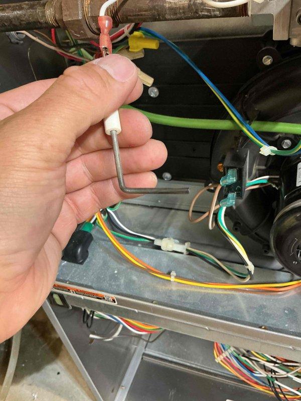 Completed comprehensive furnace tune-up and maintenance on 16-year-old heating system. Verified inducer motor and blower motor amperage draws within manufacturer specifications, tested hot surface igniter resistance confirming proper ohm readings, and cleaned flame rod for optimal ignition sensing. Conducted thorough heat exchanger inspection with no cracks or deterioration detected. Cleaned and cleared condensate drain lines to ensure proper drainage. Measured temperature rise at 62 degrees, within acceptable range, and confirmed carbon monoxide levels are safe. All components operating correctly, furnace functional and heating properly.