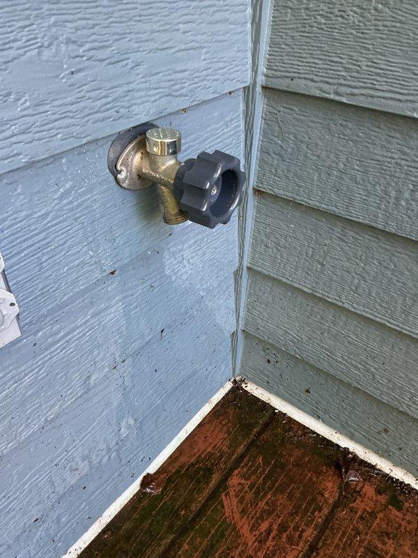 Responded to exterior hose bibb leaking when in the closed position. Upon inspection, determined the valve stem was worn and causing the leak rather than requiring full fixture replacement. Removed the existing stem assembly and installed a new replacement stem. Tested the hose bibb after installation and confirmed proper operation with no leaking when valve was closed. Homeowner reported a separate leak issue at their well location and indicated they would be contacting a well specialist for that repair.