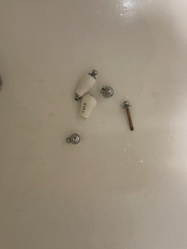 Responded to claw foot tub faucet failure with cold side handle detachment and inoperable diverter valve preventing switching between handheld sprayer and main spout. Disassembled vintage-style chrome faucet assembly to assess components, confirming broken diverter mechanism beyond repair. Documented existing hardware configuration and mounting specifications, then coordinated ordering of replacement faucet unit for subsequent installation to restore full functionality.