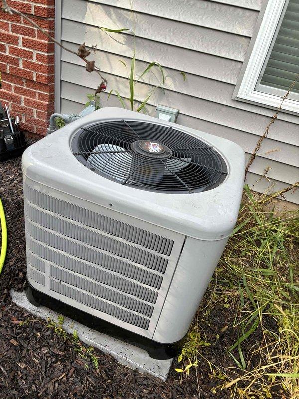 Completed preventive maintenance on 6-year-old air conditioning system and 26-year-old furnace per maintenance agreement. During inspection, identified furnace inducer motor and blower motor/capacitor operating out of manufacturer specifications and nearing failure. AC compressor capacitor tested at 40 microfarads against rated 45 microfarads, causing hard starting condition. Due to age and condition of furnace, recommended system replacement rather than component repairs; provided estimate for AC capacitor replacement as interim measure to maintain cooling operation.