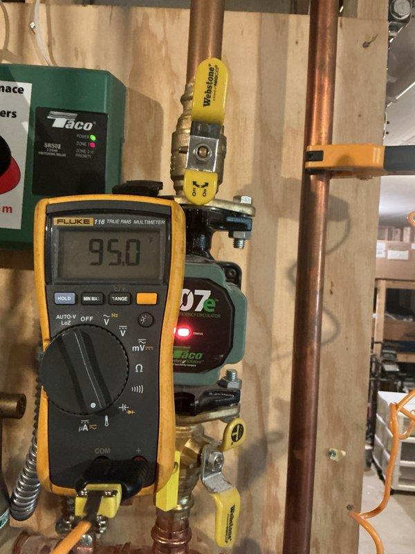 Completed preventive maintenance on high efficiency boiler with in-floor heating system and air exchanger unit. Cleaned and scrubbed flame sensor, verified system pressure at 16 PSI within acceptable range, and tested both heating zones for proper operation with satisfactory warm-up. Conducted carbon monoxide safety test measuring 14 PPM, confirming safe operational levels. Inspected air exchanger filter and found in good condition. Cleaned exterior ventilation to ensure proper airflow to air exchanger. All systems tested and verified ready for winter operation.
