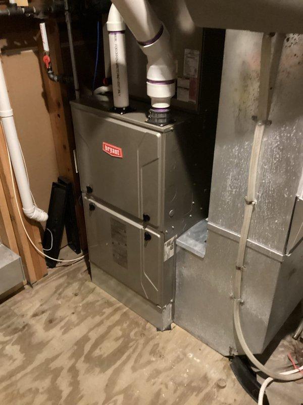 Completed comprehensive fall tune-up and preventive maintenance on Bryant high-efficiency furnace in preparation for heating season. Performed thorough system evaluation including flame sensor inspection and cleaning, gas pressure verification, electrical connection assessment, and temperature split measurements. All components found operating within normal parameters with clean filter and proper heat distribution. System confirmed safe and ready for winter operation.
