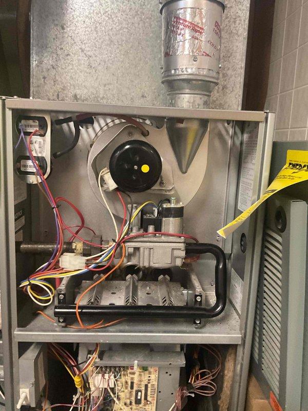 Completed fall maintenance tune-up on residential furnace system including inspection of humidifier, filter replacement, and drain tube service. During initial diagnostics, discovered elevated carbon monoxide levels traced to a failing draft inducer motor. Due to the age of the existing unit and cost-effectiveness of replacement versus repair, proceeded with full furnace system replacement rather than inducer component repair alone.