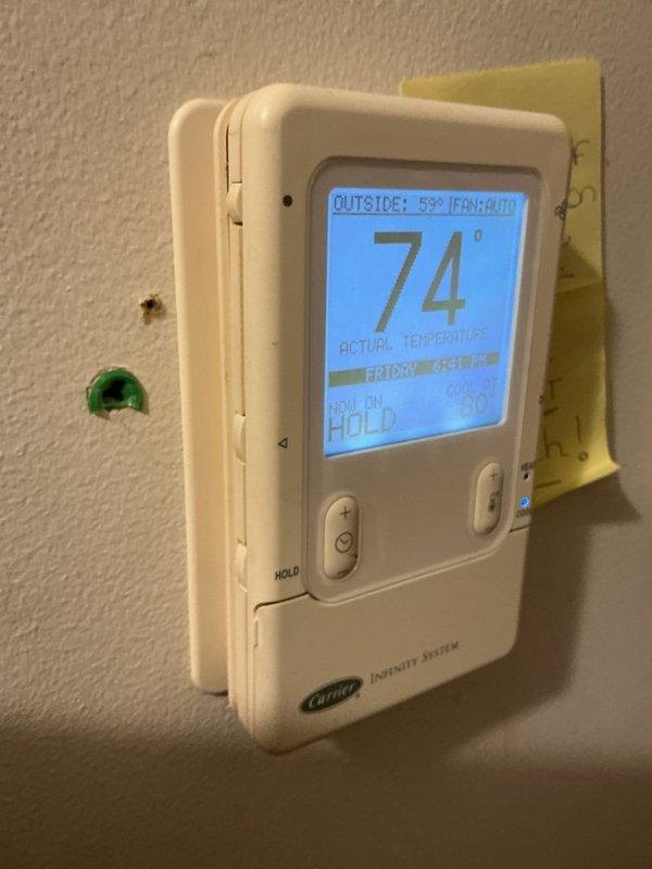 Responded to callback for thermostat unable to switch from cooling to heating mode. Upon arrival, diagnosed faulty thermostat preventing system from entering heat mode. Successfully replaced existing unit with new Carrier Infinity System thermostat, programmed settings, and verified proper operation with heating system engaging correctly. Customer can now control furnace operation as needed for heating season.