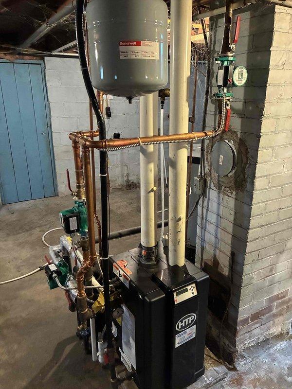 Performed second opinion inspection on existing HTP boiler system after homeowner received recommendation from another contractor to replace heat exchanger and control board. Conducted thorough visual assessment of boiler unit, expansion tank, circulation pumps, piping connections, and electrical controls. Documented current system condition with photographs and coordinated with sales advisor to provide replacement equipment estimate for comparison purposes.
