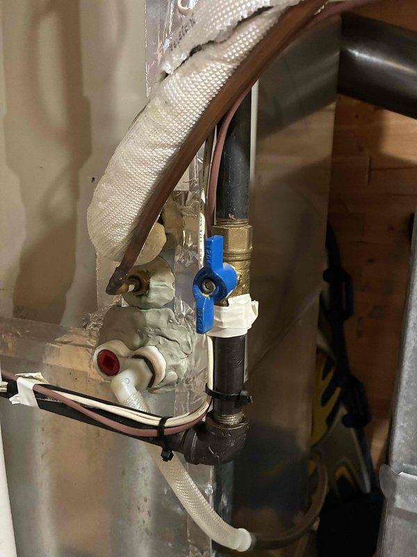 Responded to no heat call on a 4-year-old Lennox furnace. Upon arrival, discovered the gas supply valve had been inadvertently left in the closed position following a maintenance tune-up performed the previous week. Opened the gas ball valve to restore fuel supply to the unit. Cycled the furnace through complete heating operation to verify ignition sequence, burner flame characteristics, and proper system functionality. Unit fired successfully and returned to normal heating operation with no further issues detected.