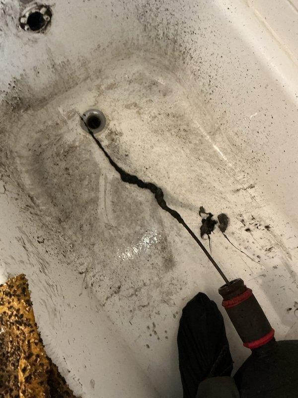 Responded to service call for multiple plumbing issues including main floor lavatory faucet leak, main floor tub backup, and basement shower drain concerns. Upon diagnostic inspection, identified cold side lavatory faucet leaking due to severe internal corrosion requiring complete faucet replacement. Main floor bathtub diagnosed with drainage backup caused by hair blockage in drain line. Basement shower inspection revealed water leakage originating from cracked shower wall seals rather than drain system; drain found to be operating properly with no leaks detected in drain assembly.

Performed drain cable snaking service on main floor bathtub using mechanical auger to clear obstruction. Successfully extracted large hair ball accumulation from drain line. Conducted water flow test following drain clearing to verify proper drainage operation and confirm complete blockage removal. Tub drain now functioning at normal capacity with no backup issues. Provided recommendations for lavatory fauc