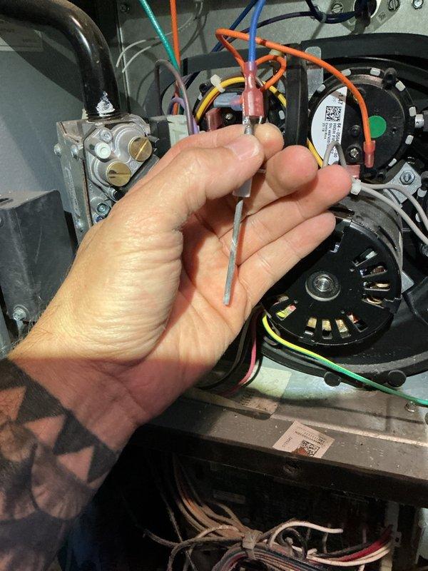 Completed comprehensive tune-up maintenance on 10-year-old Daikin furnace system. Removed and scrubbed flame sensor to ensure proper ignition detection and system safety. Flushed condensation drain line to prevent blockages and water damage. Performed full system diagnostics including inspection and testing of blower motor, inducer motor, and capacitor—all components operating within normal parameters. Conducted carbon monoxide level testing with results confirming safe operation. Identified air filter requiring replacement and advised customer accordingly. All electrical connections verified secure, and system confirmed to be functioning properly at time of service. Recommend scheduling follow-up maintenance inspection next heating season to ensure continued optimal performance.