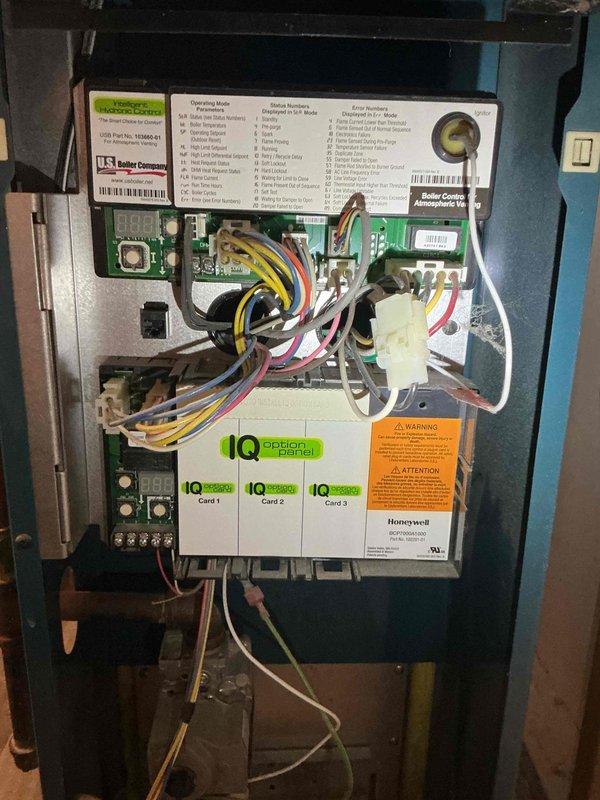 Performed comprehensive tune-up on 11-year-old Burnham boiler system. Conducted full inspection revealing all piping, backflow preventer, pressure relief valve, and circulator pump in good condition. Cleaned burners and verified heat exchanger integrity. Combustion analysis indicated unit was slightly overfired; adjusted gas valve down to 3.5" water column for optimal performance. Identified one zone power head stuck in open position and replaced faulty zone motor for basement zone. Cycled system from multiple thermostats and confirmed proper operation of all components and zones.