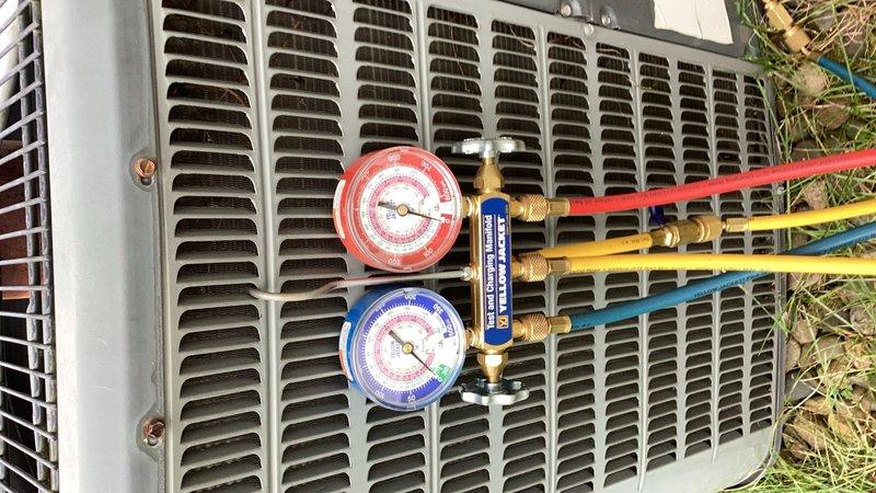 Responded to no cooling call on 12-year-old R22 system that had been physically damaged when a lawn fertilizer company vehicle backed into the outdoor unit, pushing it against the exterior wall and causing visible kinking in the refrigerant line-set. Upon arrival, confirmed system was completely empty of R22 refrigerant due to the damage. Performed static pressure measurements before and after the filter cabinet to verify airflow system integrity. Explained repair options including R22 leak repair versus system replacement considerations given the age of the equipment and current refrigerant costs, but customer declined repair estimates and opted to consider replacement options only.