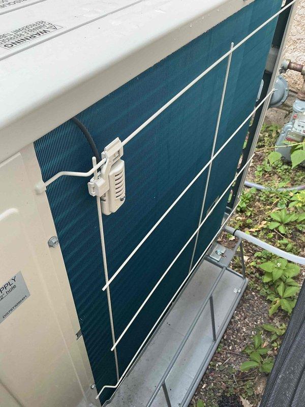 Responded to no heat call on two heat pump systems installed 24 days prior. Upon arrival, determined units were not providing heat due to remote thermostats being set to auto mode instead of heat mode. Adjusted both thermostat settings from auto to heat mode, restoring full heating operation to both systems. Verified proper heat output using thermal imaging, confirming discharge air temperatures reaching 119.7°F, indicating normal heat pump operation in heating mode.