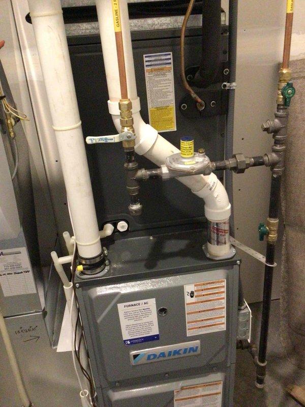 Performed scheduled heating maintenance visit on Daikin furnace system. Upon inspection, confirmed unit powered on and all electrical components functioning properly, but discovered no gas supply reaching the equipment from the exterior gas meter. Verified all internal gas valves, connections, and pressure regulator were in proper position and undamaged. Advised homeowner that the issue originates at the gas meter and recommended immediate contact with gas utility provider to restore service, as this is outside the scope of HVAC system maintenance.