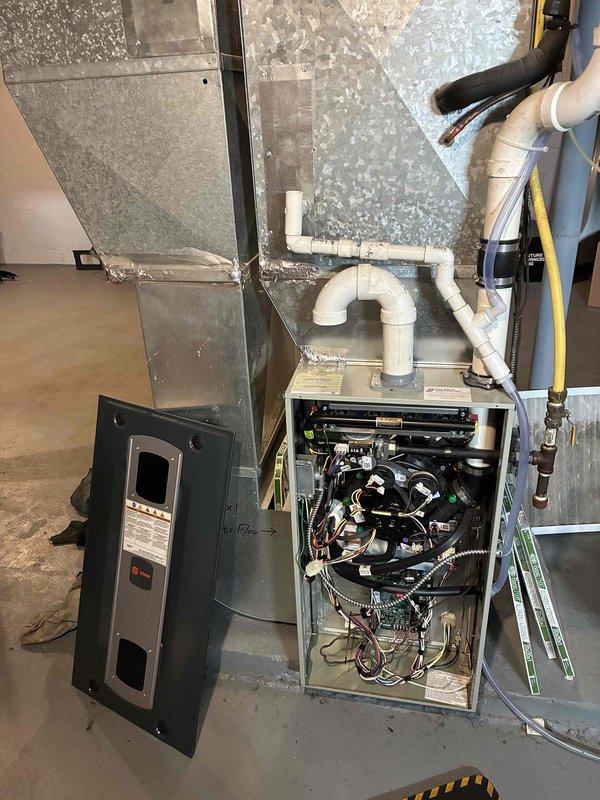 Completed annual furnace preventive maintenance on 16-year-old HVAC system. Performed comprehensive inspection of all routine components including blower assembly, heat exchanger, burners, electrical connections, and control board. Cleaned burner assembly and verified proper flame characteristics. Inspected ductwork and condensate drain lines for proper operation. All components tested within manufacturer specifications and system operating normally at time of service completion.