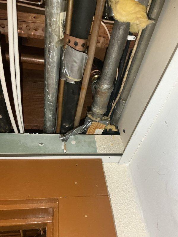 Responded to a water leak in the basement originating from a three-quarter inch galvanized pipe supplying an exterior hose bib. Upon inspection, identified active leak at the galvanized pipe connection. Removed the deteriorated galvanized supply line and replaced with copper piping. Installed a new shutoff valve to control water flow to the outside hose connection. Verified all connections were secure and leak-free upon restoration of water pressure. Work area was left clean and accessible.