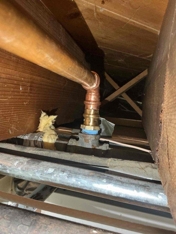 Responded to a water leak in the basement originating from a three-quarter inch galvanized pipe supplying an exterior hose bib. Upon inspection, identified active leak at the galvanized pipe connection. Removed the deteriorated galvanized supply line and replaced with copper piping. Installed a new shutoff valve to control water flow to the outside hose connection. Verified all connections were secure and leak-free upon restoration of water pressure. Work area was left clean and accessible.