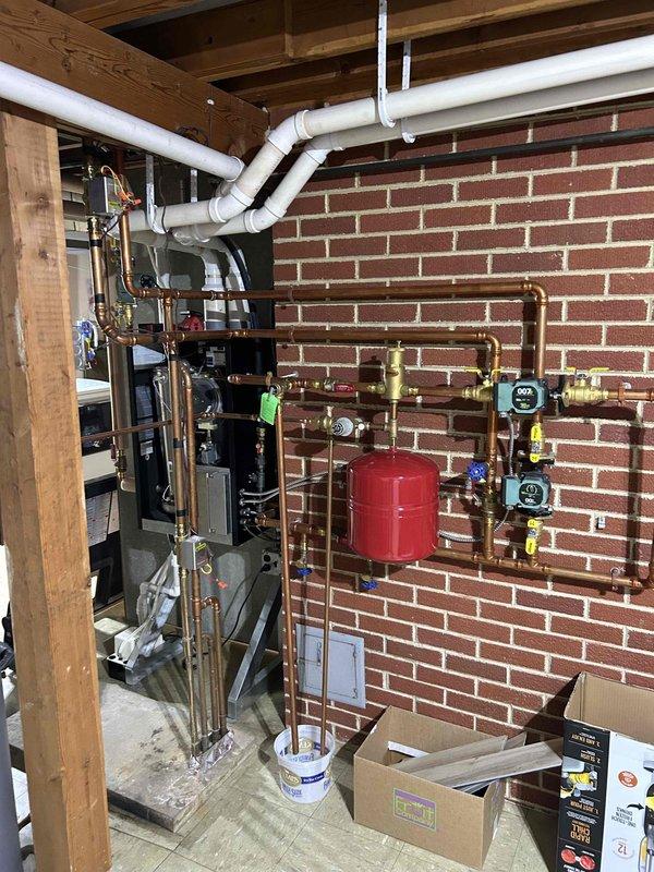 Performed comprehensive heating maintenance on a 7-year-old boiler system. Conducted thorough inspection of all boiler components, piping connections, expansion tank, circulator pumps, and safety controls. System found to be operating properly with no issues identified during the heating check.
