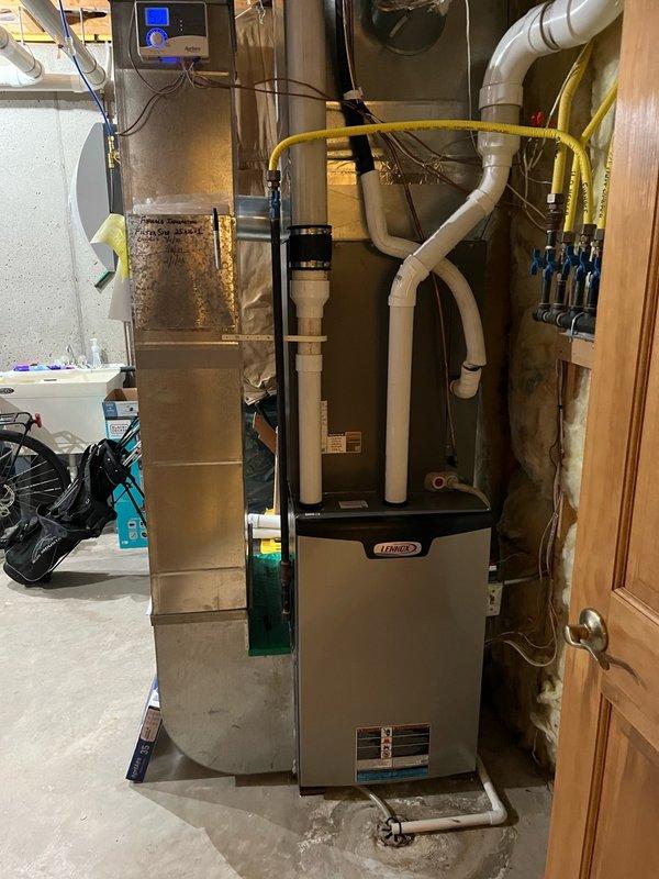 Completed comprehensive furnace tune-up on Lennox unit in basement utility room. Upon arrival, homeowner reported no current concerns with system operation. Performed full maintenance protocol including inspection of all components, replaced air filter with customer-supplied unit, and conducted operational testing. System ran for 15 minutes during testing phase and demonstrated proper performance with a 55-degree temperature rise across the heat exchanger. All components operated within normal parameters. Discussed findings with homeowner and recommended continuing routine maintenance schedule to ensure optimal system performance and longevity.