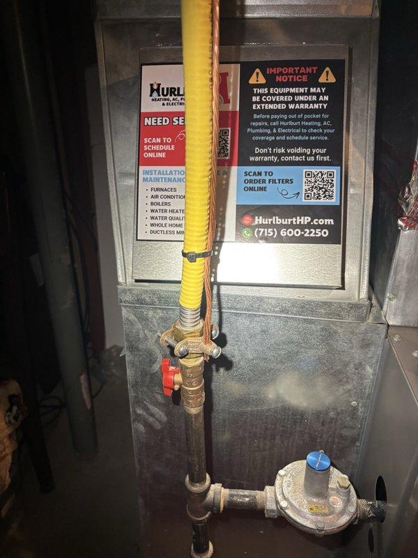Responded to install callback to address missing electrical grounding on furnace and CSST gas line. Installed proper bonding for yellow corrugated stainless steel tubing (CSST) gas line per code requirements to protect against electrical hazards and lightning strikes. Verified grounding connection from electrical panel to gas piping system and confirmed furnace now has appropriate ground wire installation. All work completed and system verified safe for operation.
