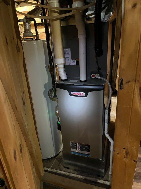 Completed Family Rewards furnace tune-up on Lennox heating system with no customer concerns reported upon arrival. Performed comprehensive furnace maintenance per standard tuneup protocol, verified air filter was clean and left replacement filter on-site. Inspected and serviced additional garage-mounted heating unit per customer request, performing routine component checks on both systems. Tested primary furnace operation for 15 minutes, confirming proper performance with 55° temperature rise at maximum heating rate. Tested garage unit operation for 10 minutes, verifying all components functioned correctly. All systems operating within normal parameters with no deficiencies identified.