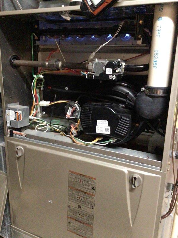 Replaced Honeywell steam humidifier canister and collector box/cold end header box on residential HVAC system. Installed new cold header assembly and steam humidifier filter, verified all electrical connections to blower motor assembly, and confirmed gas burner operation. System tested and operating within normal parameters upon completion.
