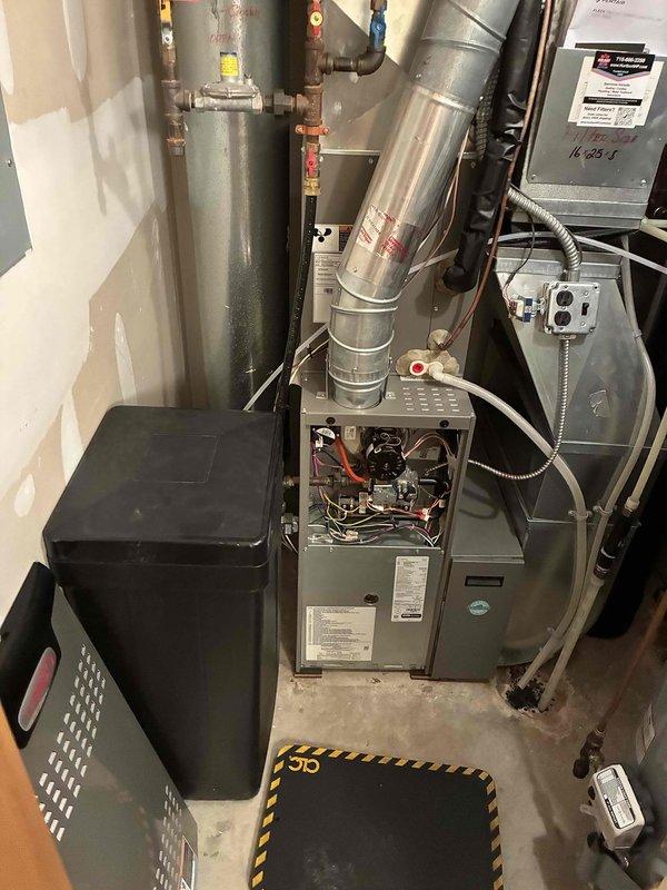 Completed scheduled preventive maintenance on 80% efficiency furnace and air conditioning system. Performed comprehensive inspection and cleaning of routine furnace components, verified proper operation of all mechanical and electrical systems. Inspected air conditioning unit following previous refrigerant charge, confirmed 18-degree temperature differential and electrical readings within manufacturer specifications. Changed air filter and provided filter ordering information for future reference. All equipment operating properly with no issues identified.