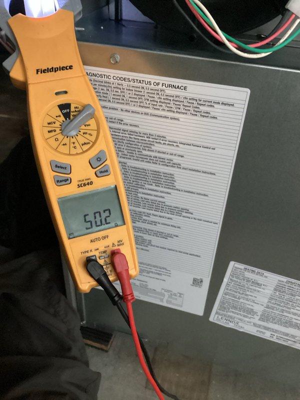 Completed scheduled heating maintenance on Lennox HVAC system as part of family rewards program agreement. Performed comprehensive system inspection and diagnostics using digital multimeter, verified all electrical parameters reading within normal range at 502. System found to be clean and operating efficiently with no issues identified. Confirmed MERV 16 Carbon Clean filter (Model HCF20-16, 20"x25"x5") properly installed and documented filter change date for tracking. All components inspected and system confirmed in good working condition.