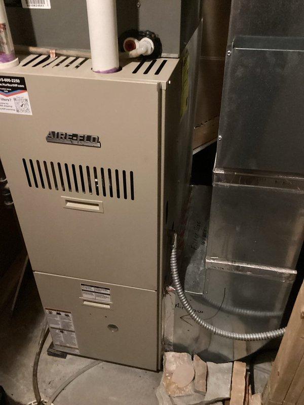 Completed scheduled heating maintenance and tune-up on a 15-year-old Aireflo furnace system. Performed comprehensive inspection of all system components, verified proper operation of burners, heat exchanger, blower motor, and safety controls. System is operating within normal parameters with no issues identified or repairs required at this time.