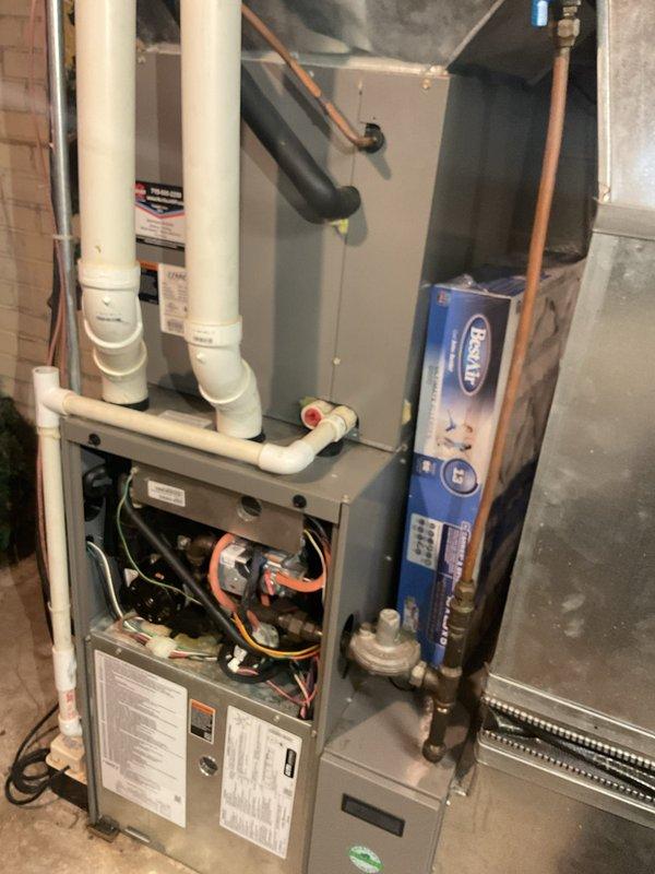 Completed furnace tune-up on 11-year-old SLP 98 unit per standard maintenance protocol. Inspected all components, tested system operation, and verified proper functionality. Notable findings included significant frost accumulation on evaporator coils, indicating potential airflow restriction or operational concerns that were documented for customer awareness.