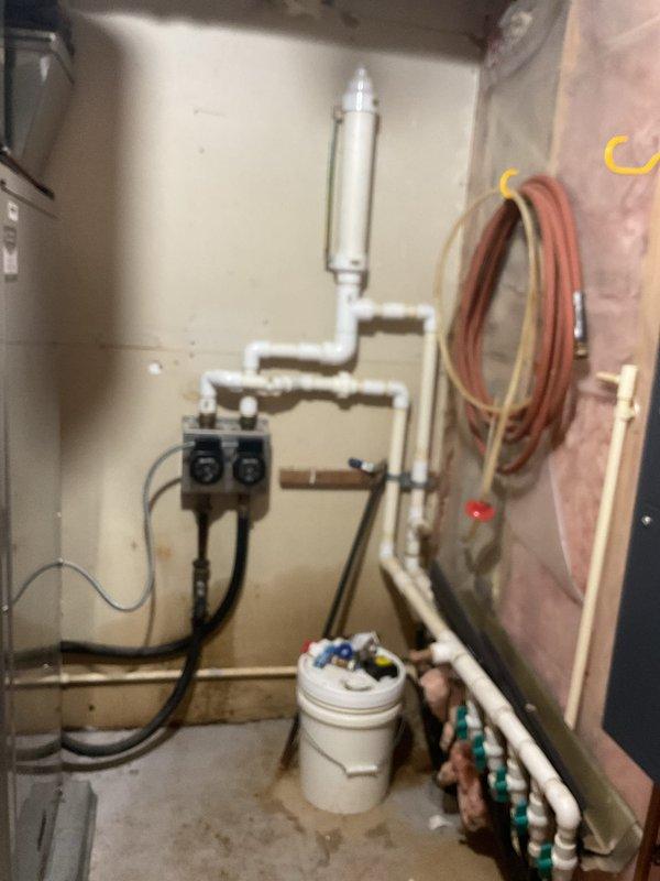 Replaced failed geothermal loop pump in residential mechanical room. Installed new circulation pump and verified proper operation of all connections. Filled system reservoir, bled air from loop piping, and monitored system for approximately 30 minutes to ensure proper water levels and circulation. Confirmed geothermal system operating within normal parameters upon completion.