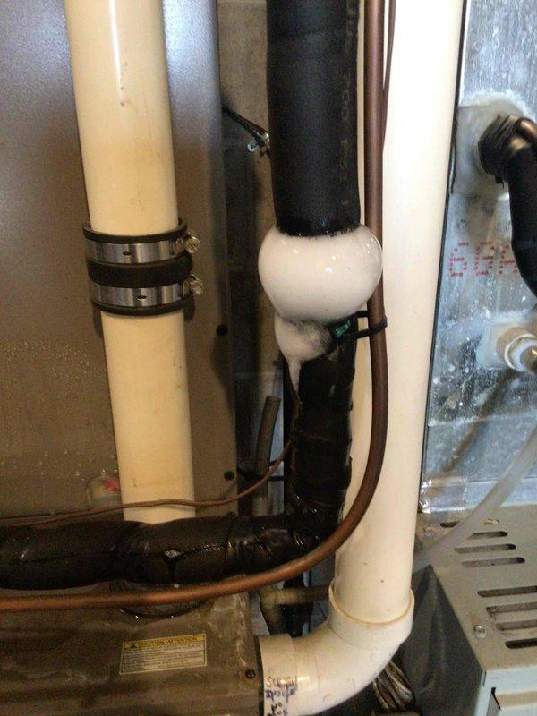 Responded to no cooling complaint on air conditioning system. Upon inspection, found evaporator coil completely iced over due to severely restricted airflow. Identified return air filter as completely plugged with dust and debris, preventing proper air circulation across the coil. Instructed occupant to replace the dirty filter immediately and run system in fan-only mode for several hours to allow ice buildup to thaw completely before resuming cooling operation. Advised to monitor system performance and contact for follow-up if cooling issues persist after thaw cycle completes.