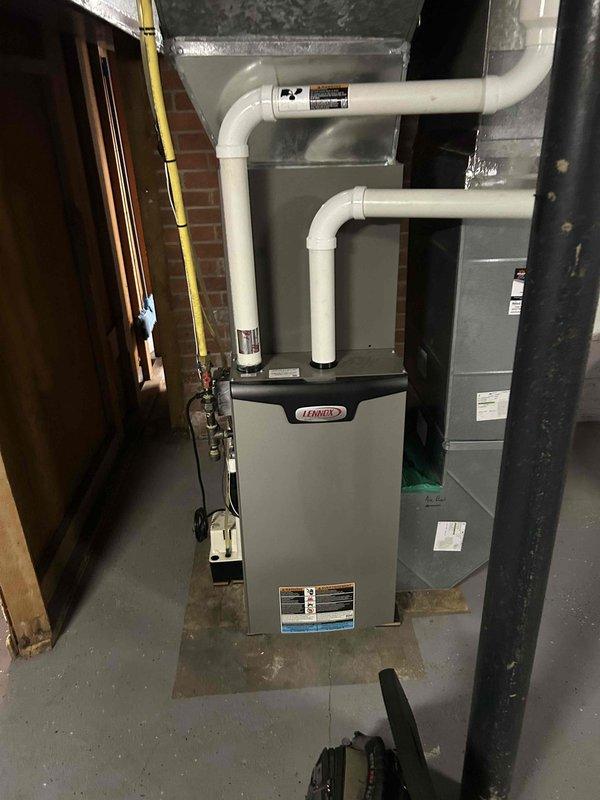 Completed comprehensive furnace tune-up on Lennox brand HVAC system located in basement utility area. Performed standard maintenance procedures including inspection of all system components, verification of proper operation, and documentation of equipment condition. All components found to be functioning properly with no issues identified during service visit.