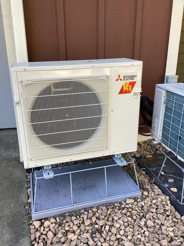 Performed leak search on Mitsubishi Electric mini-split system using UV detection method. Located refrigerant leak at bedroom indoor head unit connections on both high and low side fittings. Replaced defective fittings, evacuated system with vacuum pump, performed nitrogen pressure test to verify integrity, and recharged system to manufacturer specifications. Confirmed all components functioning properly and inspected remaining connections throughout system with no additional leaks detected.